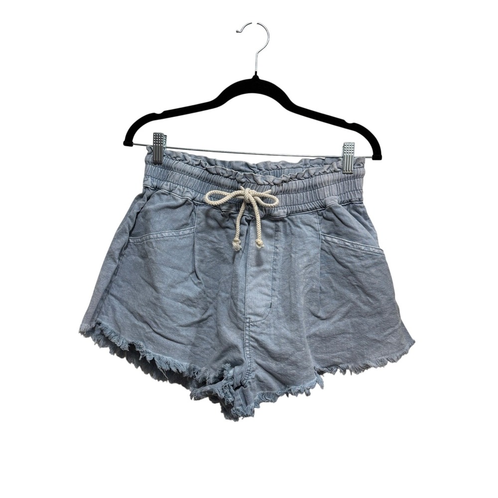 Mustard‎ Seed Womens Light Wash Denim Paperbag Waist Shorts Frayed Hem Blue M